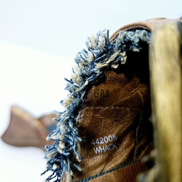 Schutz Y2K Wooden Denim Clog Heels Size 6M Wedge 90's Leather Buckle Fringe - Picture 7 of 7